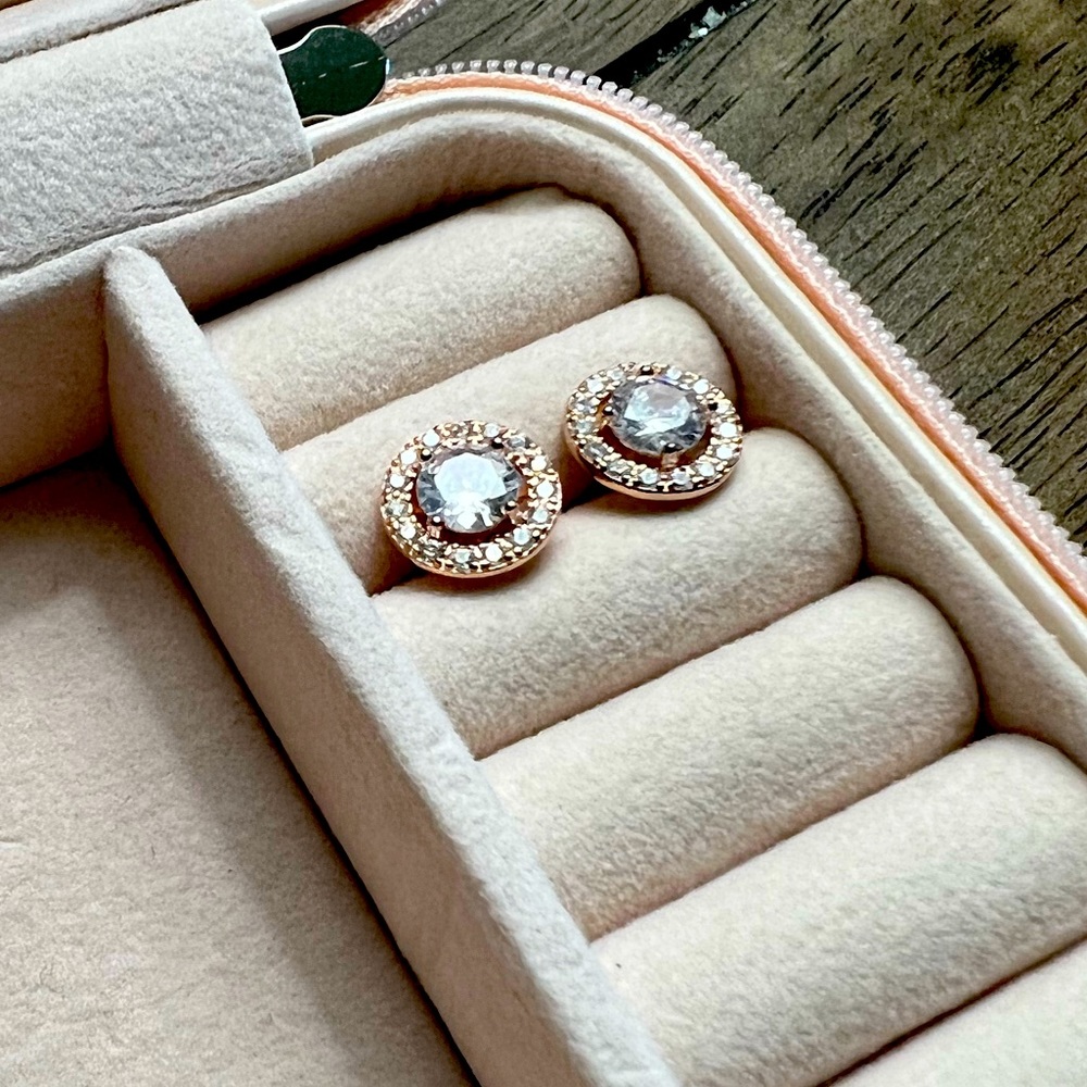 Rose Gold Halo Stud Earrings